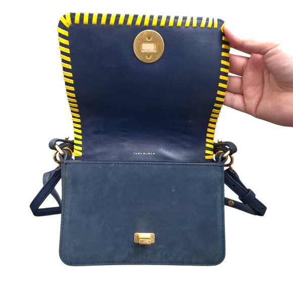 Tory Burch Kira Whipstitch Navy Suede Leather Mini Crossbody Shoulder Bag‎ - Picture 7 of 12